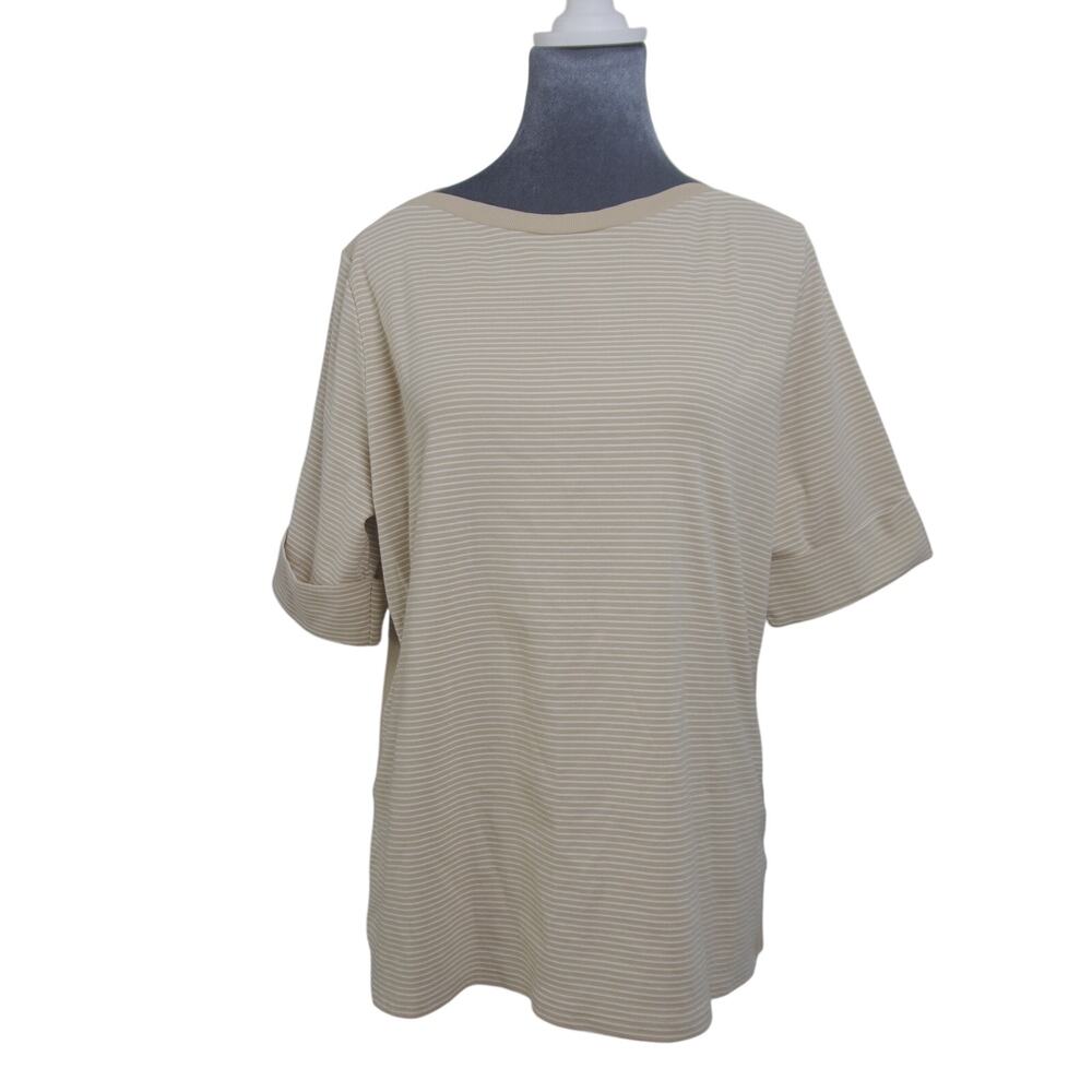 Lauren Ralph Lauren Top 2X Cream White Stripe Boat Neck Cuffed Sleeve